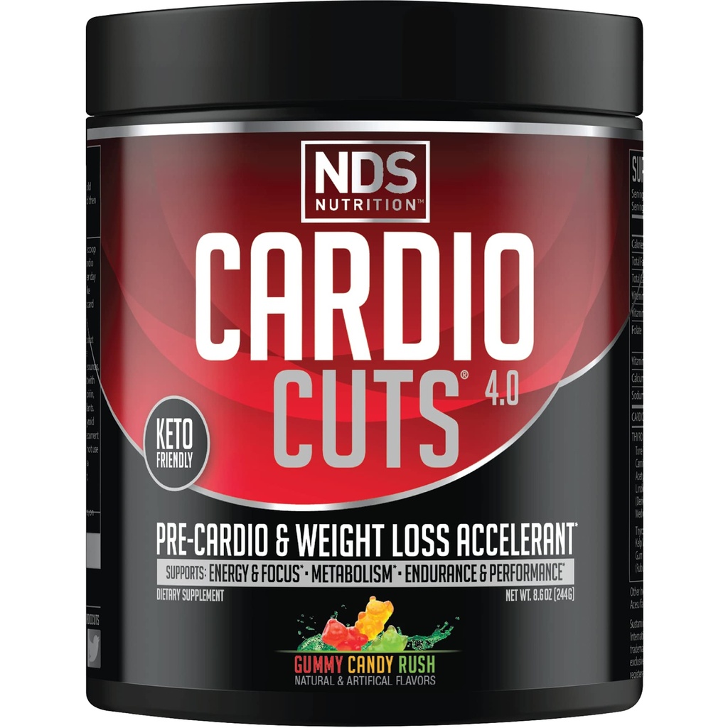 NDS Nutrition 4.0 Pre Workout Dodatek - Pokročilé váhové ztráty a Pre Cardio Formule s L- karnitin, CLA, MCTs, L- glutamin, a Safflow Oil - Gummy Rush (40 Služeb)