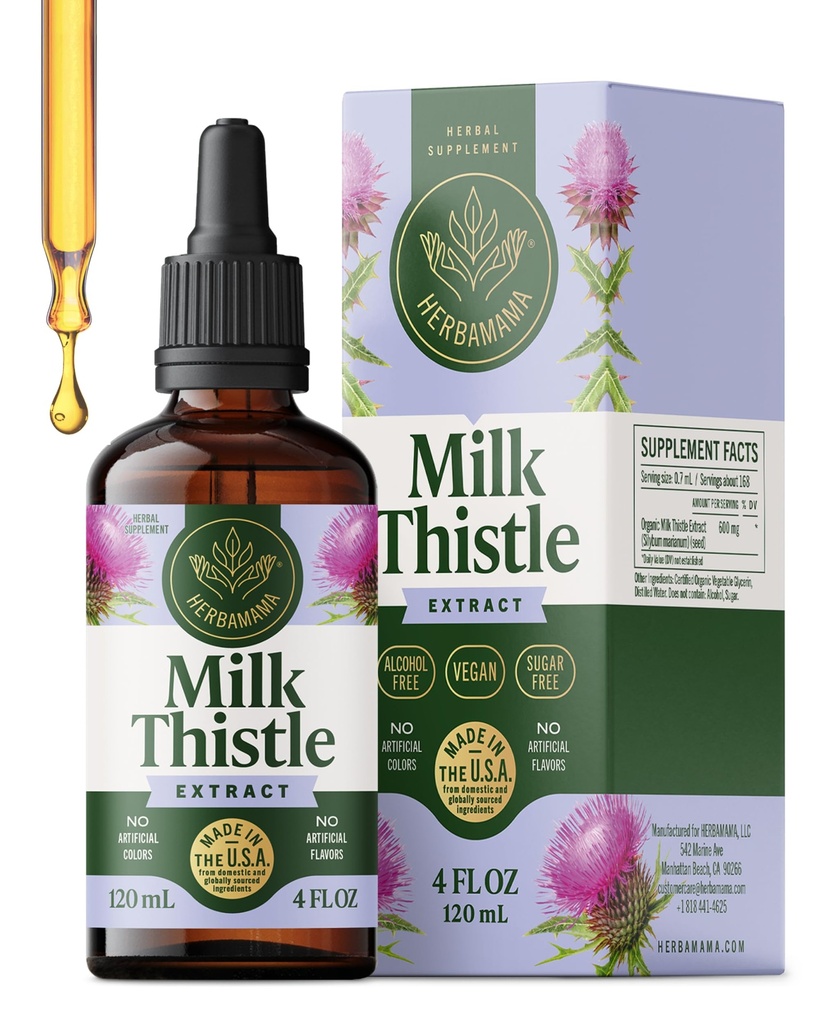 HERBAMAMA Mléko Thistle dodatek pro jaterní detox - Játra Supplement - Obsahuje Silymarin - Vegan, Non- GMO, Alkohol & Sugar- zdarma, 56- denní zásobování