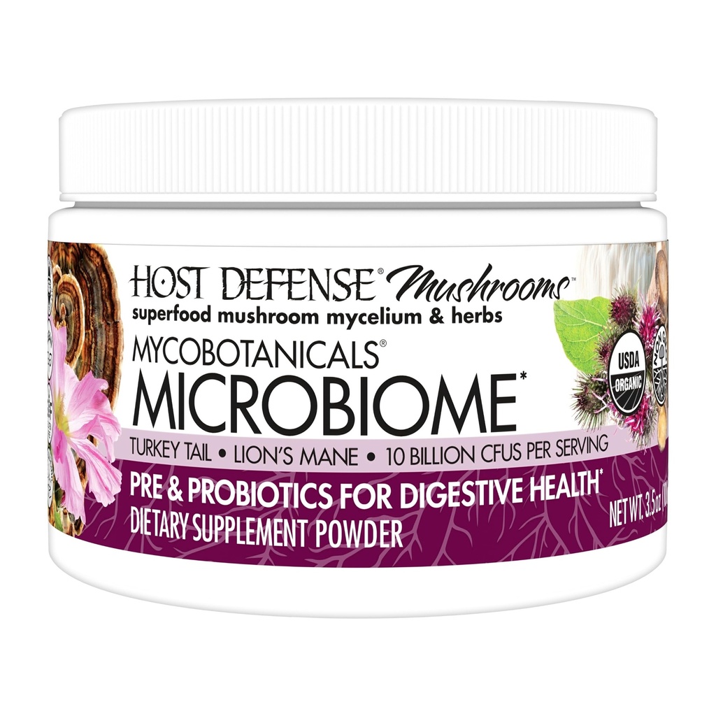 Hostitelská obrana MycoBotanicals Microbiome * Powder - Digestive & Imunitary Health Supplement - Gut Health Supplement with Turkey Tail, Lion 's Mane & Reishi - 3.5 oz (33 Servings) *
