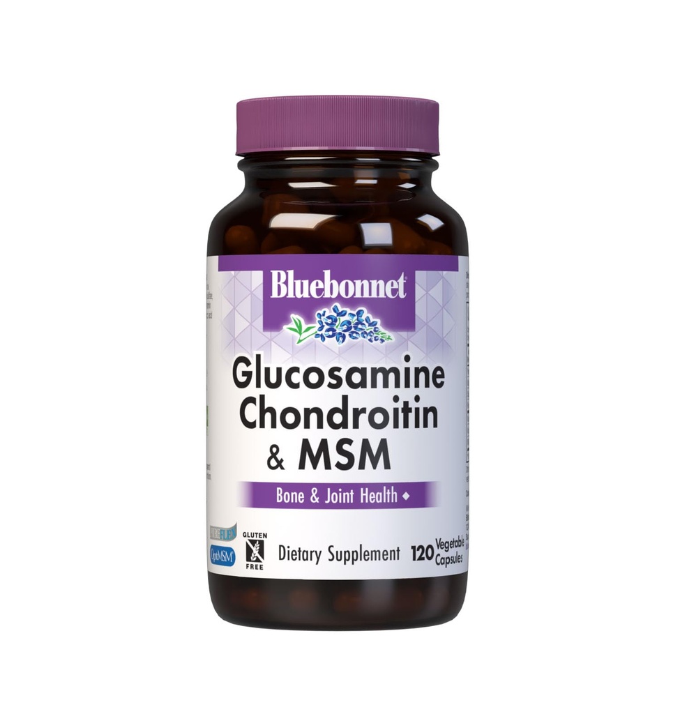 Bluebonnet Nutrition Glucosamine Chondroitin & MSM, Glucosamine, Bone & Joint Health *, Non- GMO, Gluten- Free, Soy- Free, Dair- Free, 120 Zeleninové kapsle, 40 Služeb