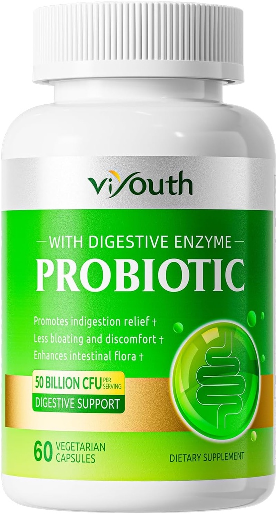 Probiotika pro ženy a muže - Probiotická 50 miliard CFU 18 Stravovací Enzymy pro Gut zdraví, imunitní - Probiotika Kapsle podporuje plyn & floating, přírodní, Non- GMO, gluten zdarma, 60ct