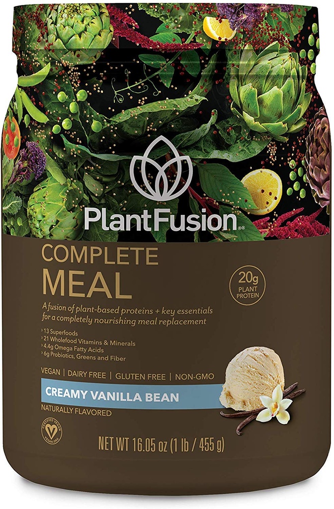 PlantFusion Kompletní jídlo Náhradní Shake - Plant Based Protein Powder with Superfoods, Green & Probiotics - Vegan, gluten Free, Soy Free, Non- Dairy, No Sugar, Non- GMO - Vanilla 1 LB