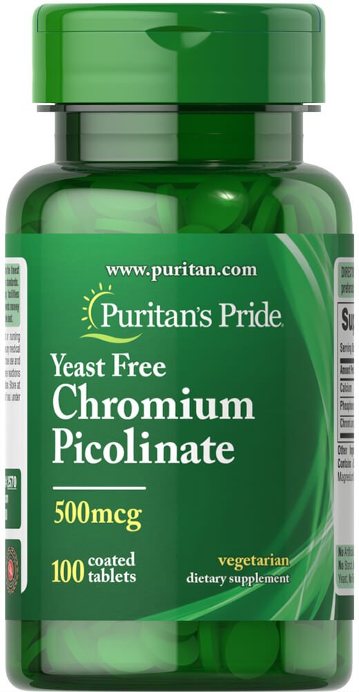 Puritans Pride Chromium Picolinate 500 Mcg kvasnice zdarma, 100 Počet