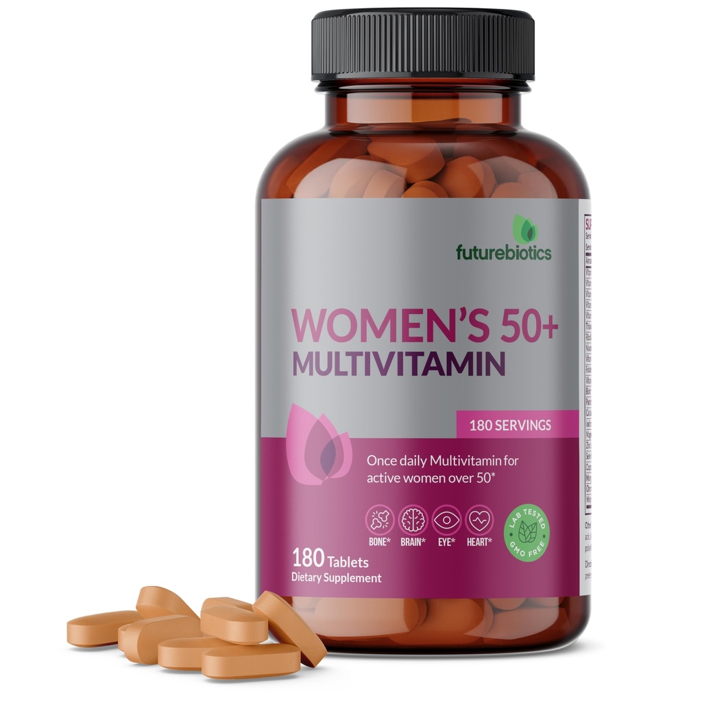 Futurebiotika Ženské 50 + Multivitamin Jednou denně Multivitamin pro aktivní ženy nad 50, Non- GMO, 180 Tablety