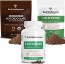 Pravé houby Hot Chocolate Mix (15srv), 5 obránců Extract Powder (45srv), a 5 obránců doplňky (90ct) Bundle na podporu imunity a celkové wellness - gluten- Free, Non- GMO, Vegan