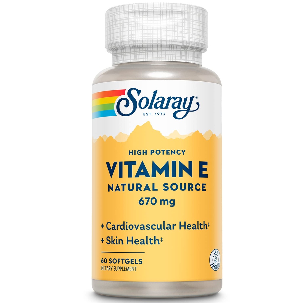 SOLARAY Vitamin E 1000 IU Softgel Kapsle, 670 mg - d Alpha Tocopherol Vitamin E doplňky - Zdraví pokožky, funkce srdce a antioxidant Support - 60- denní záruka - 60 Servings, 60 Softgels
