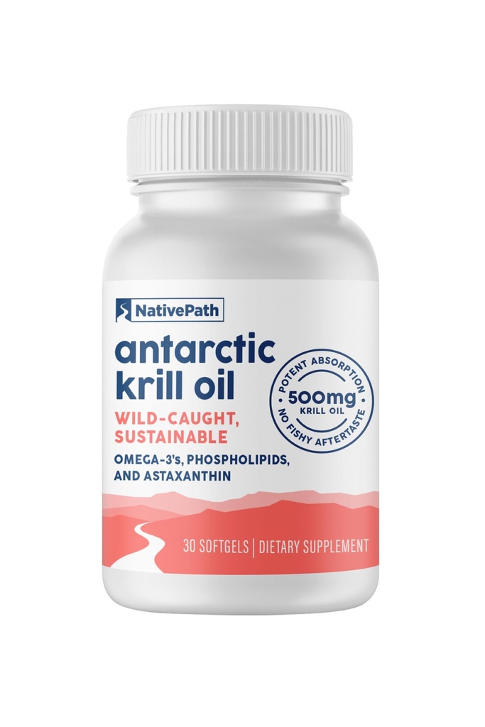 NativePath Wild- Catched Antarctic Krill Oil 500mg - Premium Astaxanthin 200mcg Fosholipid- Bound Omega33 EPA DHA - čistý vzorec GMP Certified Third Party Tested - 30 Softgels