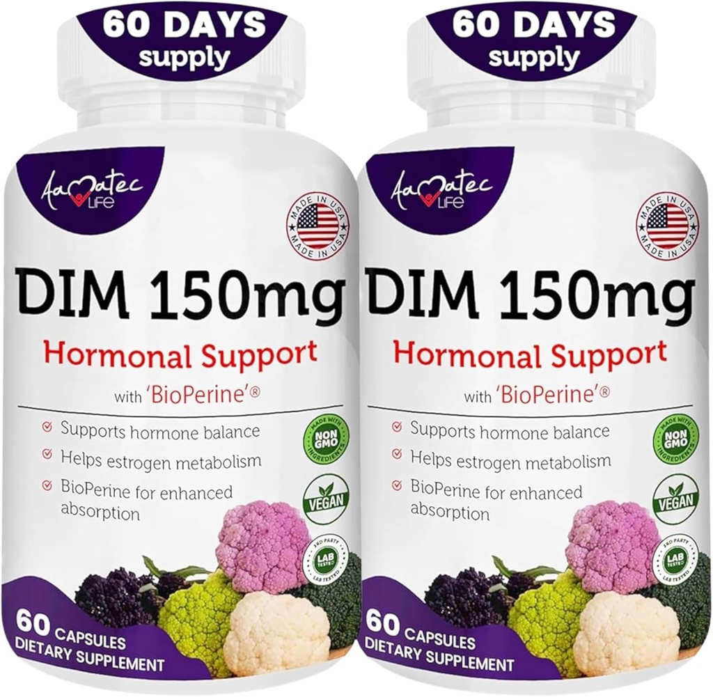 Dámské DIM Complex 150mg - Bioperine Estrogen Balancing pilulky pro menopauzu a horké záblesky Relief Support Hormonal Acne Výkonný dodatek - 60 Kapsle - Vyrobeno v USA
