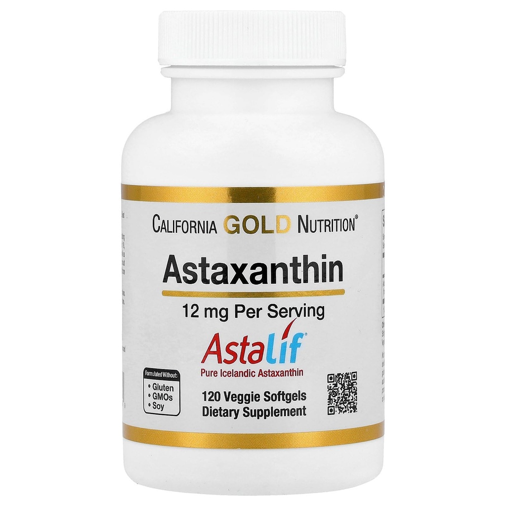 California Gold Nutrition Astaxanthin, Antioxidant karotenoid, AstaLif Čistá islandská biologicky aktivní 99% Isomer, 12 mg, 120 Veggie Softgels