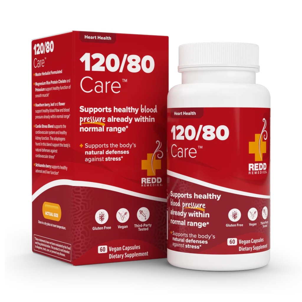 Redd Remedies, 120 / 80 Péče, Zdraví srdce a přírodní krevní tlak podpora, 60 Vegan Kapsle