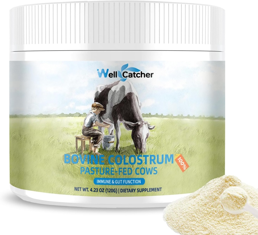 Tráva Fed Bovine Colostrum Powder pro lidi - Přírodní High IgG Colostrum dodatek pro děti Dospělí s imunitním Gut vlasy kůže podpora snadné mix 60 Služení