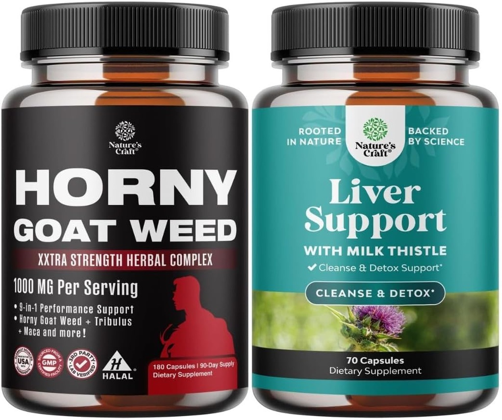 Bundle of Horny Kozí Tráva pro muže - Extra silný mužský dodatek pro Stamina & Energy and Játra Cleanse Detox & Opravy - Silymarin Mléko Thistle s Dandelion Root Cholin Beetroot Artichoge Extract