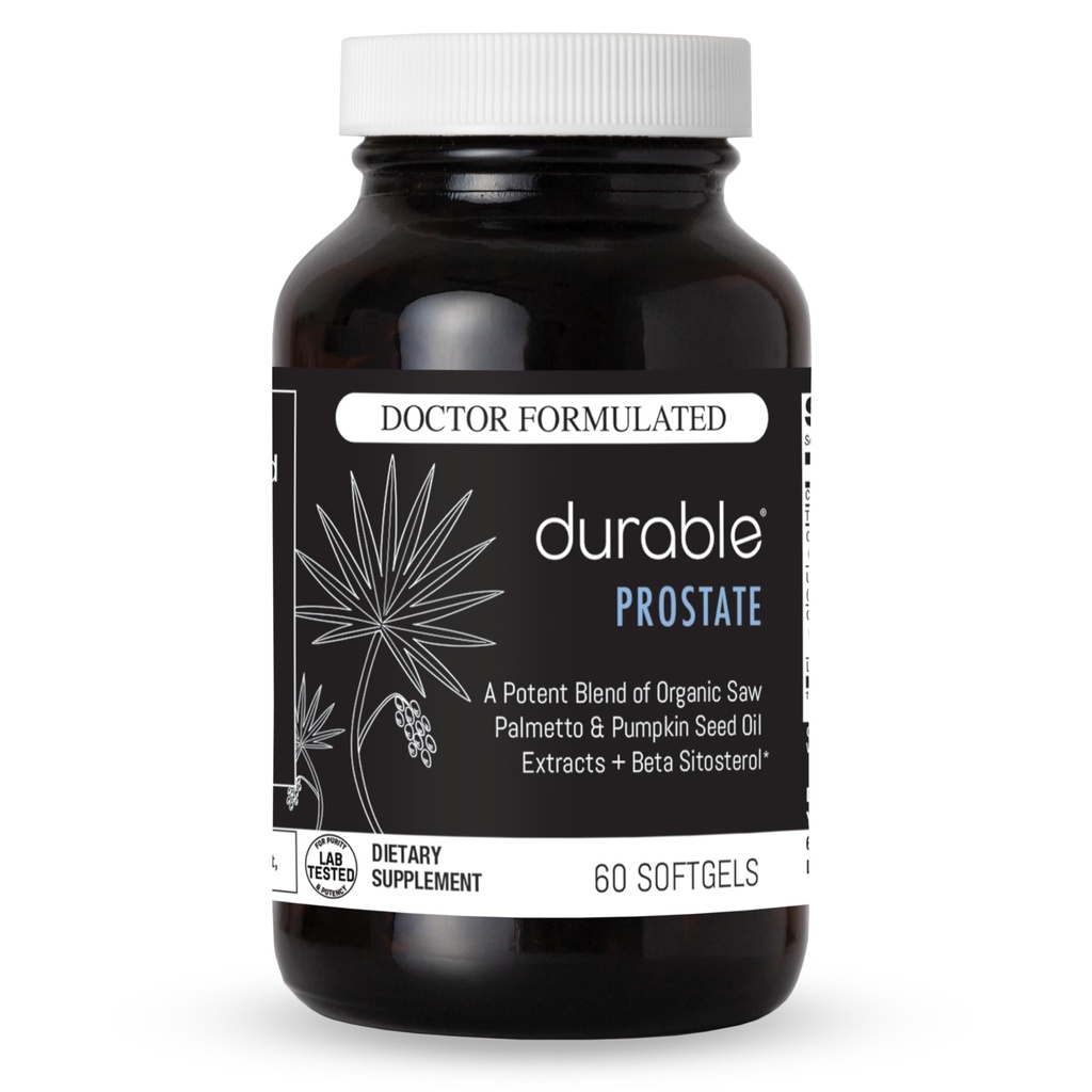 Durable Prostate - Organic USPlus Saw Palmetto + Beta- Sitosterol - Podporuje zdraví mužského prostaty, funkce močového měchýře & Flow - Doctor- Applicated, Made in USA - 30 Day Supply (60 Softgels)