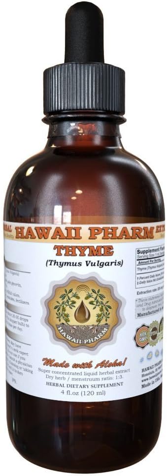 Thyme Liquid Extract, Organic Thymus Vulgaris, tinktura, bylinný dodatek, Hawaii Pharm, Made in USA, 4 fl.oz