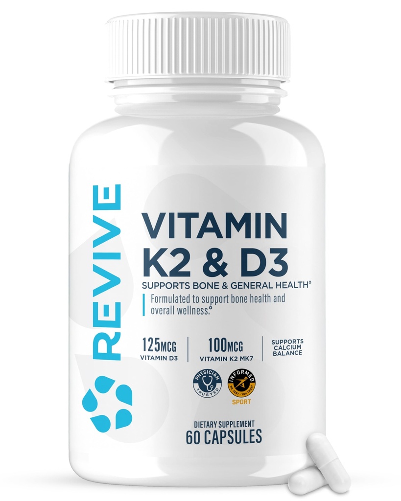 REVIVE MD vitamin D3 & K2 - podporuje zdraví kostí a svalovou sílu - K2 & D3 doplněk vitamínu pro ženy a muže zdraví a funkce mozku