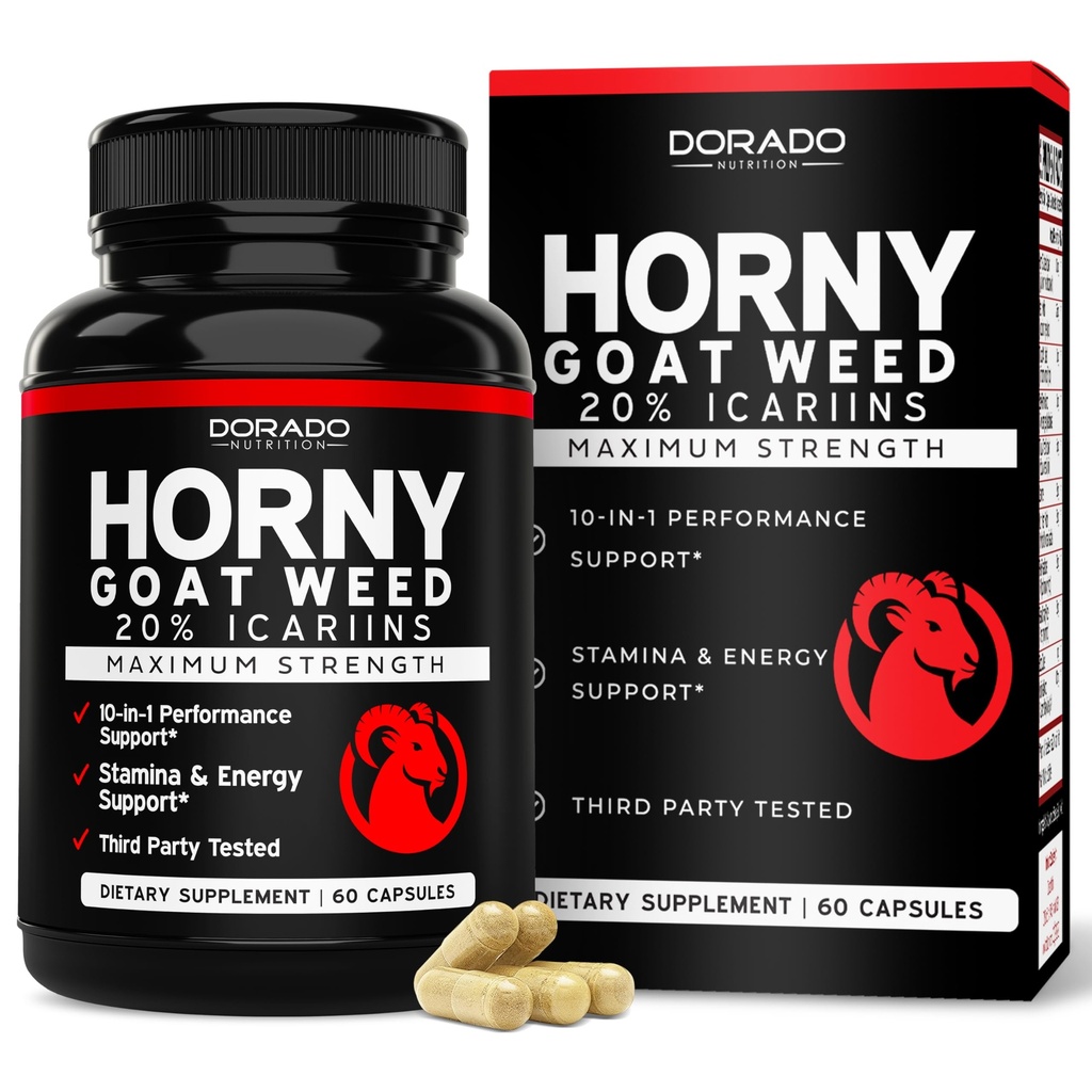 Nadržená kozí tráva pro muže a ženy - [20% Icariins Max Strength] - Stamina, Endurance, Circulation, Joint & Back Support - Maca Root, Ginseng, Yohimbin, Tribulus, L-Arginin - USA Made - 60 Počet