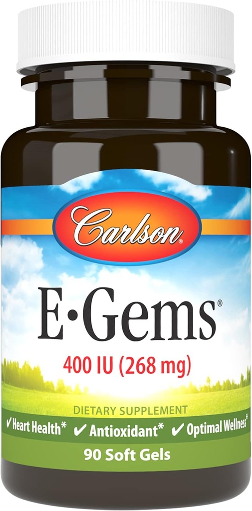 Carlson- E- Gems, 400 IU (268 mg), Heart Health & Optimal Wellness, Antioxidant, 90 měkkých gelů