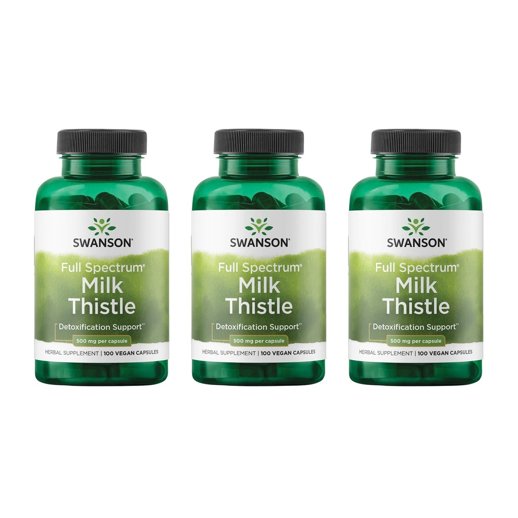 Swanson Milk Thistle - Bylinný doplněk pro podporu jater - Přírodní vzorec, který pomáhá udržovat celkové zdraví a wellness - (100 kapslí, 500mg každý) 3 balení