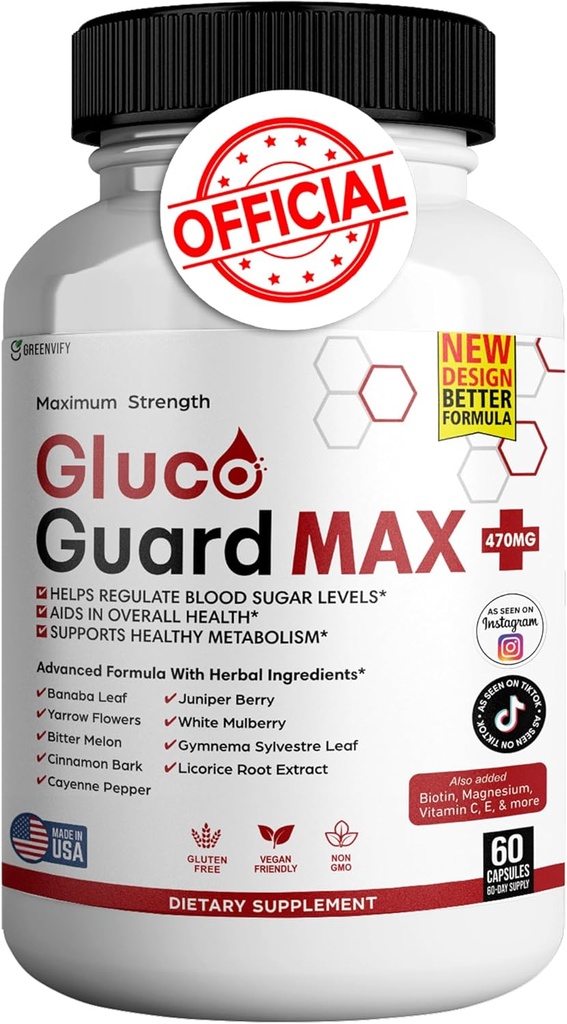 Gluco Guard Max Daily Wellness Supplement s vitamíny, minerály a bylinkami - Chrom, hořčík, banaba, hořký melon a zinek - Non- GMO, gluten- Free - 60 Kapsle