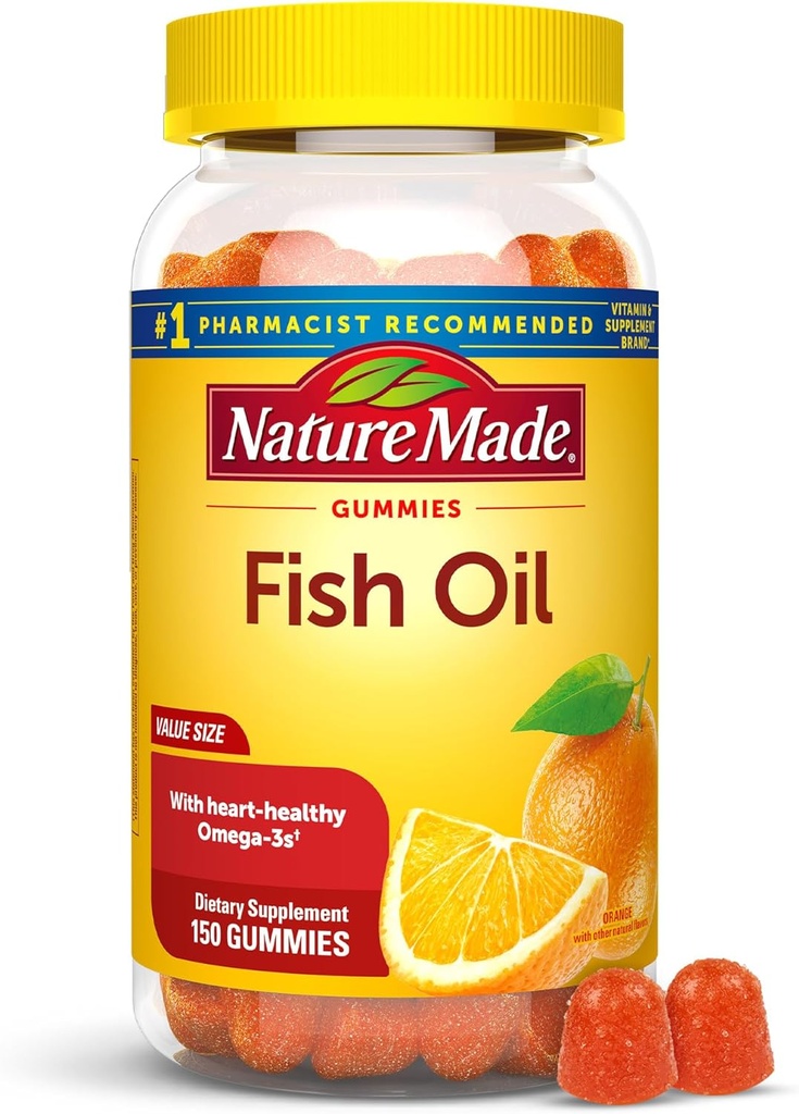Nature Made Fish Oil Omega 3 Gummies, Omega 3 Rybí olejové doplňky, Zdravá podpora srdce, 150 Gummies, 75 Day Supply