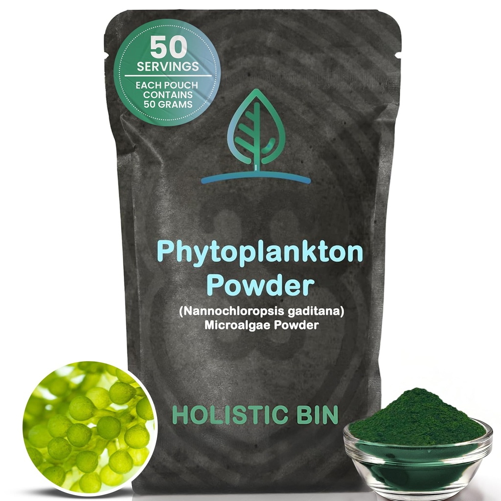 Holistický Bin Marine Phytoplankton Powder - Udržitelně kultivovaný v Severské zelené vodní farmě - Nutrient- Dense Omega33 Superfood - Bohatí aminokyselin, chlorofylu, vitamínů a stopových minerálů - 50 gramů
