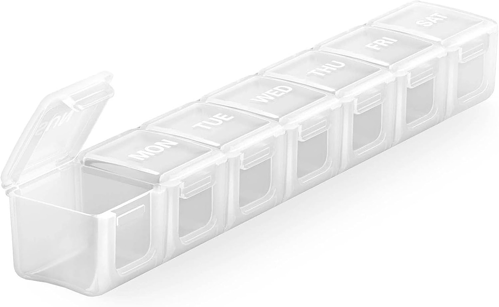 Sukuos Extra velký týdenní pilulkový pořadatel, 7 den denně Pill Box pouzdro Artritis Friendly, Silkscreen Tištěná medicína Kontejner s čirým lidem pro vitaminy, rybí oleje nebo doplňky (White)