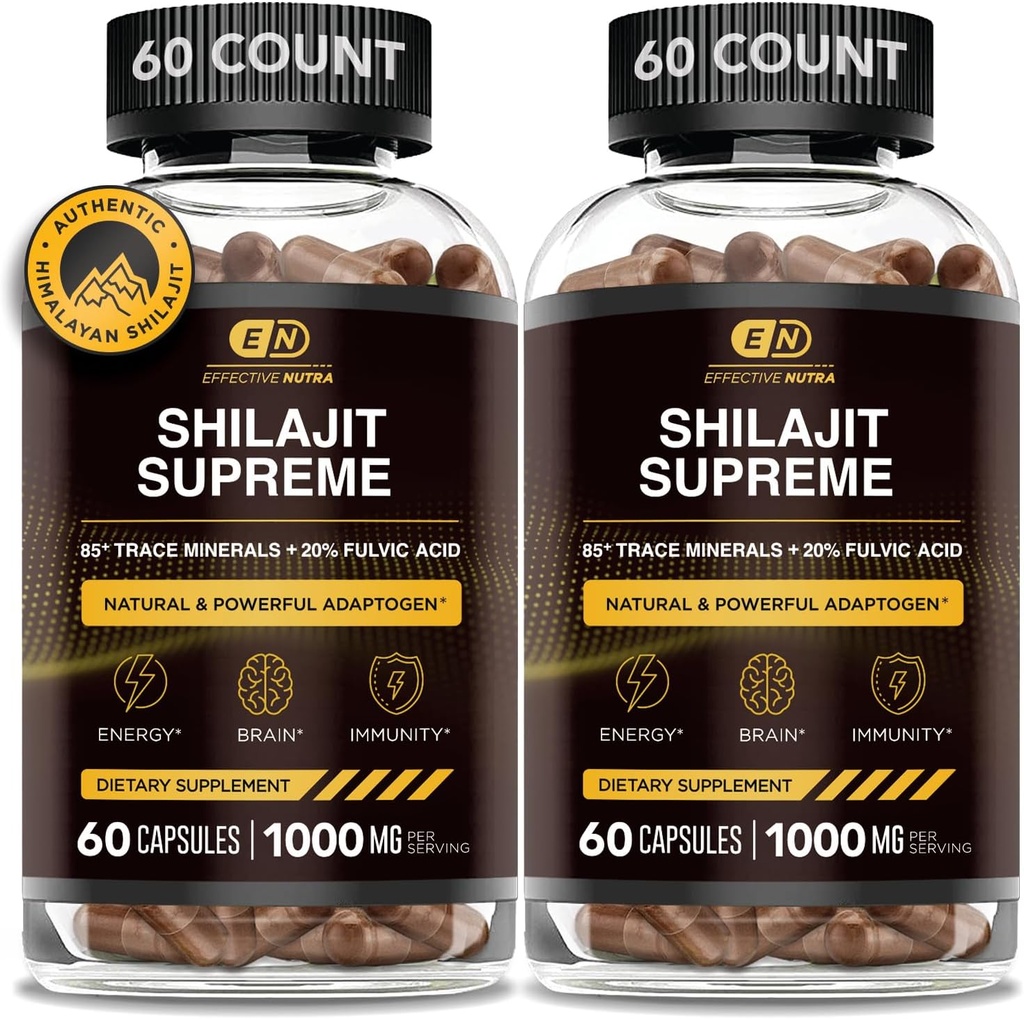Efektivní NUTRA Čisté Shilajit Kapsle pro muže a ženy - Čisté Himalájské Shilajit pro muže a ženy - Vysoká v stopových minerálech & Fulvic Acid - 10000mg Authentic Shilajit Extract per Serving (120 Počet)