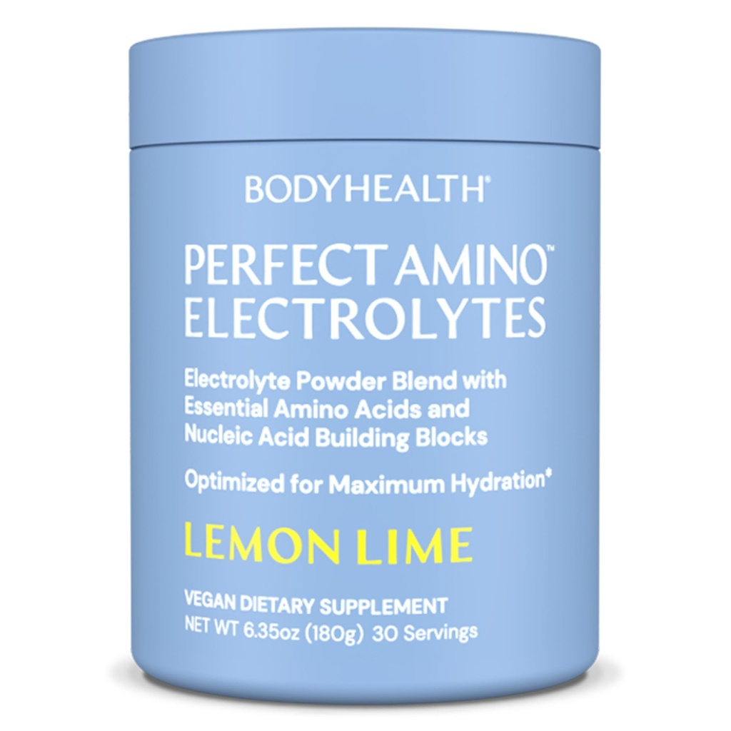BodyHealth PerfectAmino Electrolyte Powder No Sugar, Hydration Fasting Keto Nulový cukr Electrolytes Drink Mix with Trace Minerals - Lemon Lime - 30 Serving