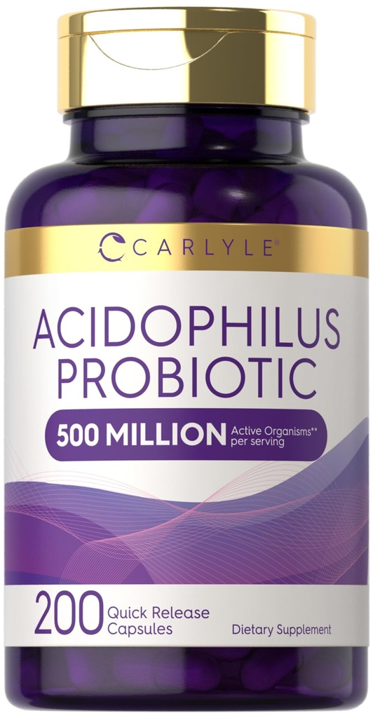 Carlyle Acidophilus Probiotic Kapsle pro ženy a muže CFU 124; 500 milionů CFU 124; 200 pilulek CF124; Lactobacillus Supplement CF124; Non- GMO a gluten zdarma