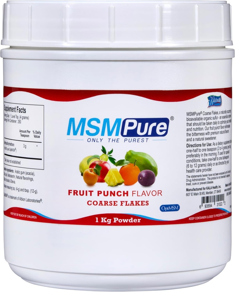 KALA ZDRAVOTNÍ MSMPURE Ovocný punč ochucený Coasse MSM Powder Flakes - US- Made MSM for Joint Health, Skin Appearement, and Hair & Nail Support - 2.2 lb, Organic Sulfur