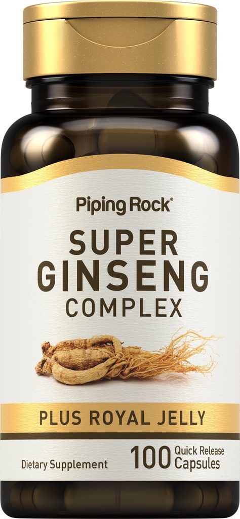 Piping Rock Ginseng Komplexní kapsle 124; 100 Počet 124; s Royal Jelly 124; Non- GMO, gluten zdarma dodatek