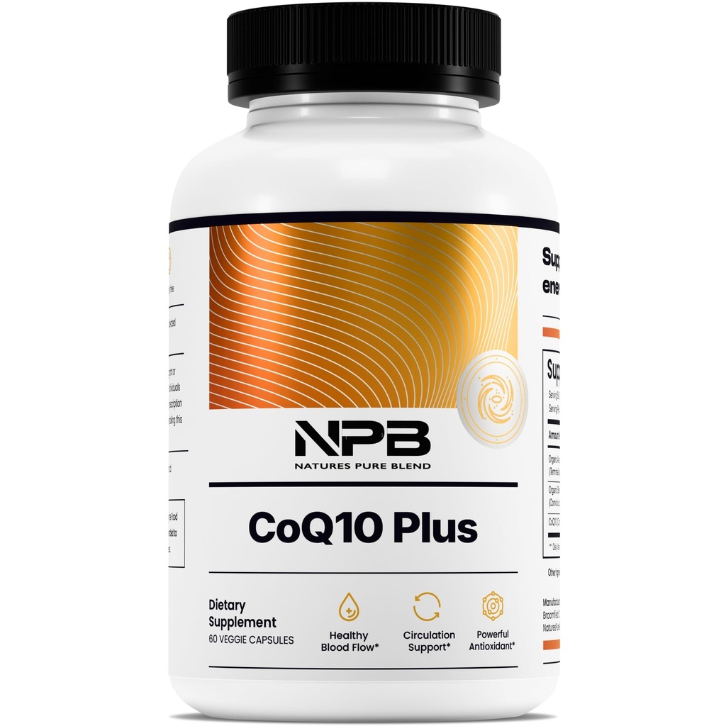 Nature 's Pure Blend CoQ10 Plus - Antioxidant Formule s Arjuna & Shankhpucpi - CoQ10 Ubiquinol pro oběh, krevní tok & energie - Coenzym Q10 dodatek pro imunitní systém - 60 Kapsle