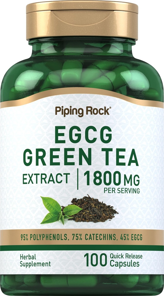 Piping Rock EGCG Green Tea Extract 1800 mg / 100 tobolek 124; Standardizovaný dodatek 124; Non- GMO, gluten zdarma