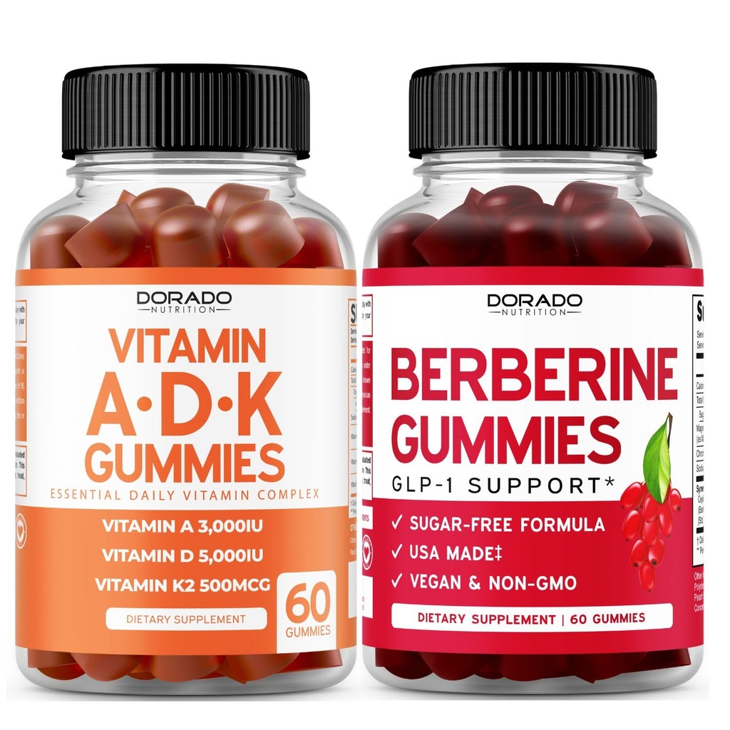 ADK Gummies Vitamin D3 K2 (60 Gummies) Bez cukru Vitamin D3 K2 - dodatek s D & K - 10 Veganské doplňky - Berberine Gummies s Ceylon Skořice pro dospělé - Non GMO & Made in USA
