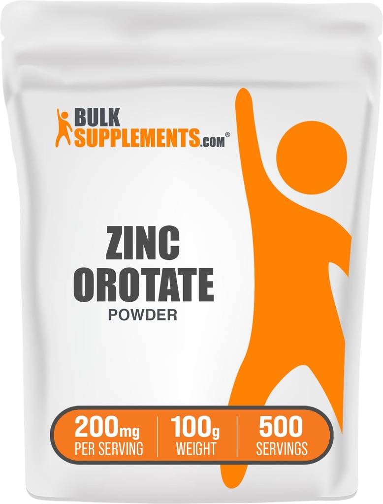 BulkSupplements.com Zinek Orotate Powder - Zinek Minerály Dodatek, pro imunitní podporu - Gluten Free, 200mg na Serving, 100g (3.5 oz) (balení po 1)