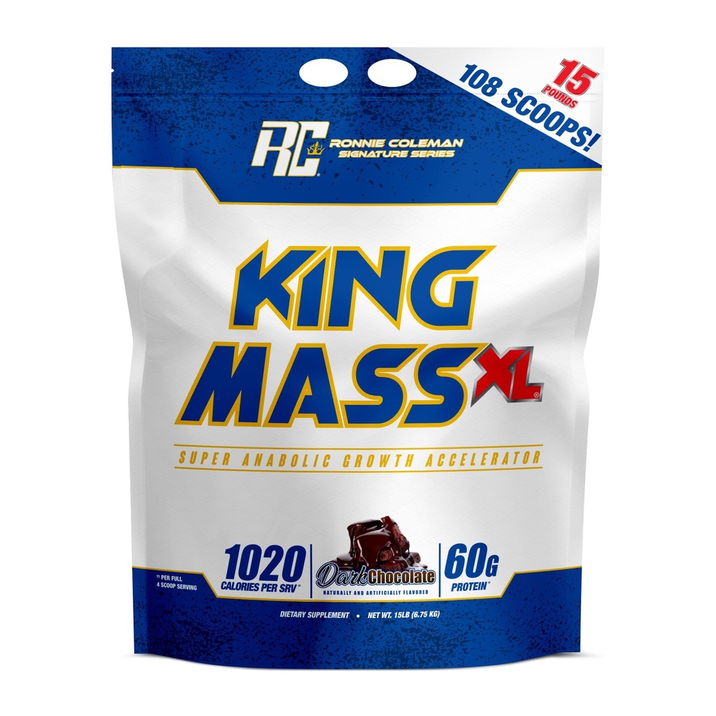Ronnie Coleman Signature Series King Mass XL Mass Gainer Protein Powder, Muscle Gainer, 60g Protein, 180g Karboryty, 1000 + Kalorie, Creatine a glutamin, Tmavá čokoláda, 15 Pound