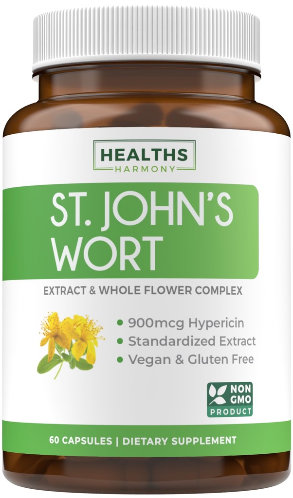 St John 's Wort Kapsle - Mocný & Potent Saint John' s Wort Extract & Celý komplex Herb Standardizované na 900mcg Hypericin pro Balancing Daily Mood Support - Vegan Non- GMO & Lab Ověřené (60 Caps)