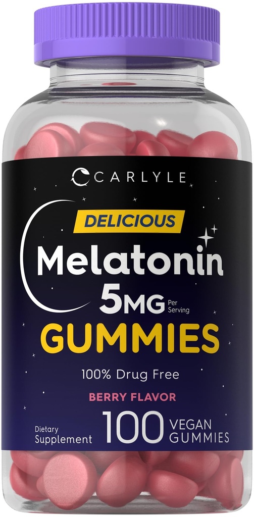 Carlyle Melatonin 5mg gumové gumy 124; 100 Počet 124; Berry Flavor 124; 100% droga zdarma 124; Non- GMO, gluten zdarma dodatek