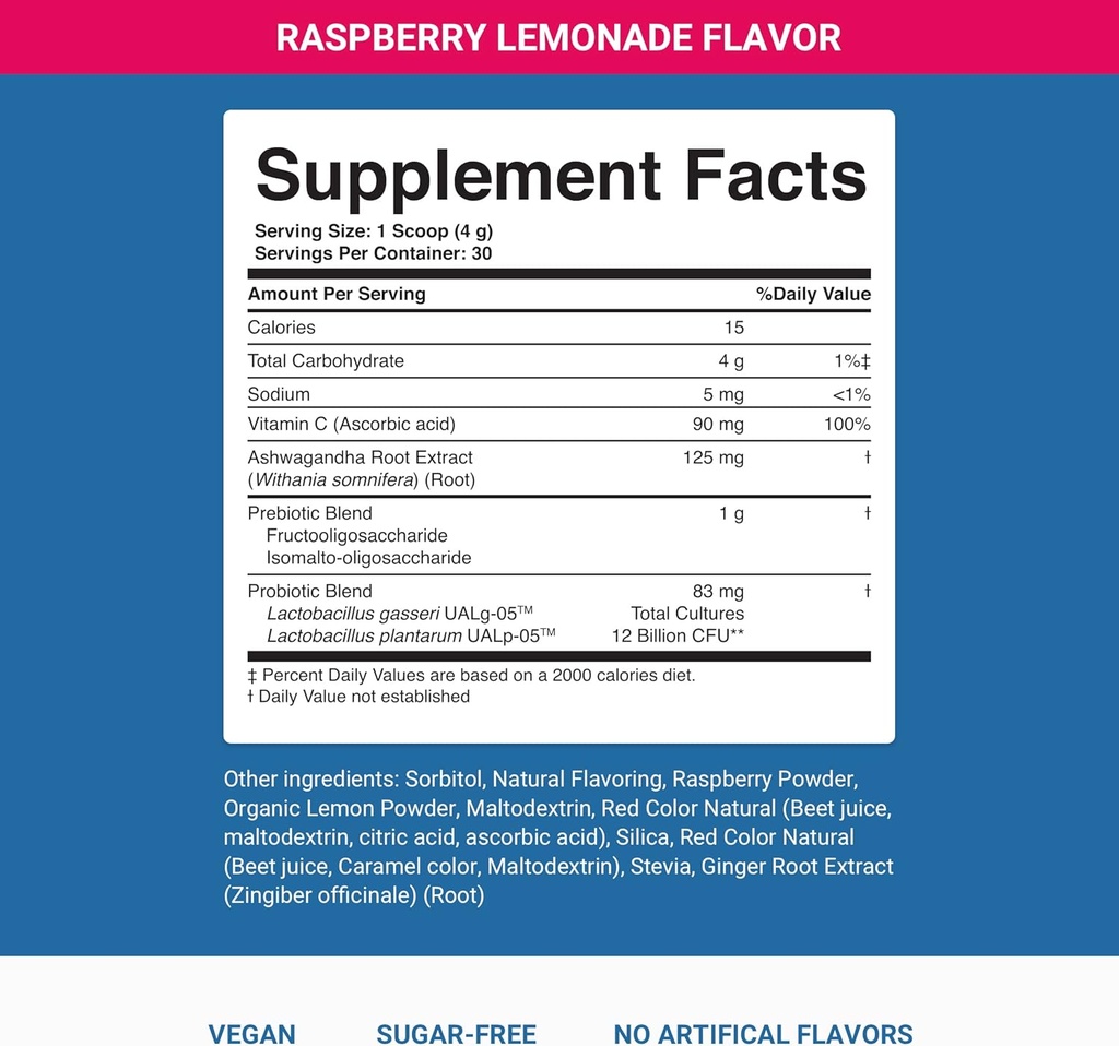 Nighttime Complete by Activated You Daily Wellness Drink for Gut Health with Ashwagandha - Raspberry Lemonade with Prebiotics, Probiotika, Vitamin C - Podporuje relaxaci a stravení, Plant- based