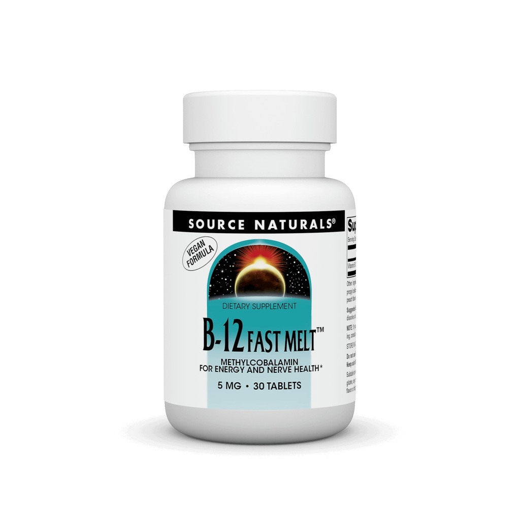 Zdroj Naturals Vitamin B-12, Podporuje výrobu energie * 5 mg - 30 Fast Melt Vegan Formule