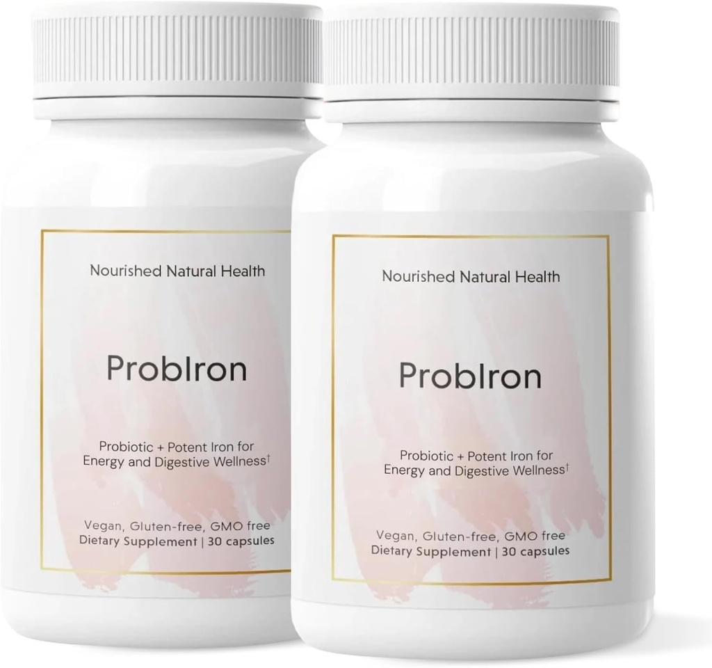 Nourshed Natural Health Probiron - Ženský Probiotický + Železný dodatek Podporované vitamínem C a mědí - Veganský vzorec pro energii a trávicí wellness - 60 Kapsle
