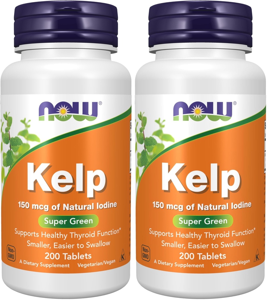Nyní doplňky, Kelp 150 mcg přírodního jódu, Snadnější polykat tablety, Super zelené, 200 tablet (balení po 2)