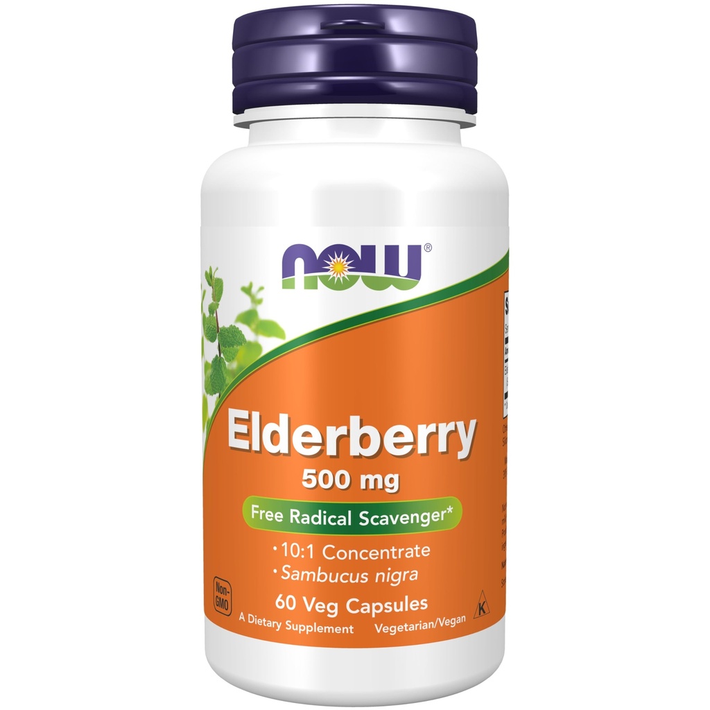 Nyní Potraviny doplňky, Elderberry (Sambucus nigra) 500 mg, 10: 1 Koncentrát, 60 Veg Kapsle