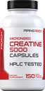Piping Rock Creatine Monohydrát Kapsle 124; 5000mg CLAS124; 150 pilulky CLAS124; Mikronizovaný doplněk pro muže a ženy CLAS124; Non- GMO, gluten zdarma