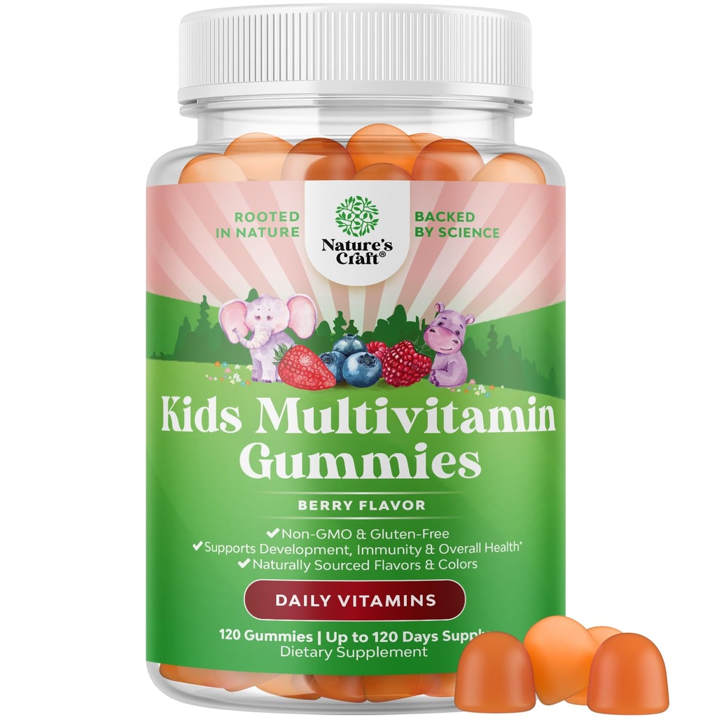 USDA Organic Kids Multivitamin Gummies - Vegan Organic Multivitamin pro děti 2 + se 14 esenciálními vitamíny a minerály - Daily Gummy Multivitamins Vegan Nut Free & Non- GMO (120 Počet)