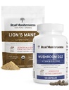 Real Houby Vitamin D2, Chelated Zink, Chaga, Reishi (120ct) a Organic Lion 's Mane Powder (60 Servings) Bundle - Imunita a kognitivní podpora, Lepší absorpce - Vegan, Gluten Free, Non- GMO
