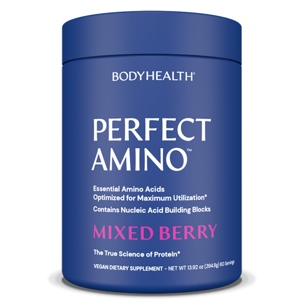 BodyHealth PerfectAmino Powder - BCAA and EAA Powder for Pre and Post Workout - Amino Acid Energy Drink for men and women to Support Lean Muscle and Recovery - Mixed Berry - 60 Servings