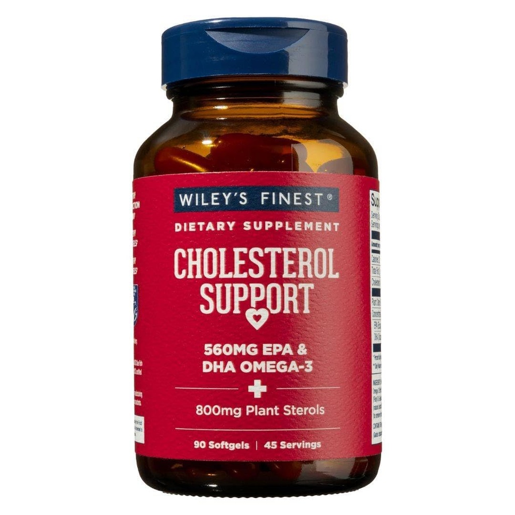 Wiley 's Finest Wild Alaskan Fish Oil Cholesterol Support - Heart Health Supplement for Men and Women - 560mg Omega-3s - 90 Softgels (45 Servings)