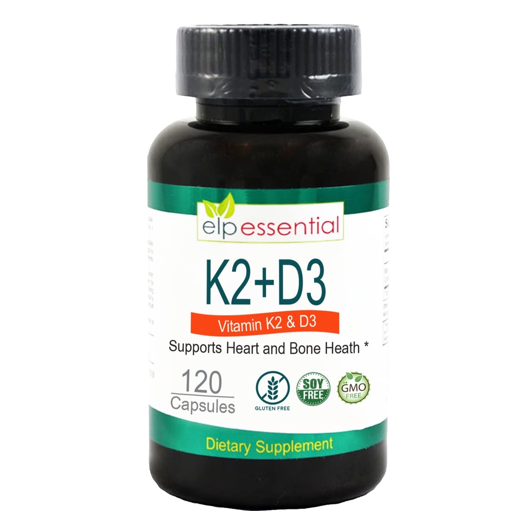 ELP ESSENTIAL Vitamin K2 s D3 doplněk zdraví kostí a srdce, Kapsle K2 + D3 Vitamíny 120 Kapsle