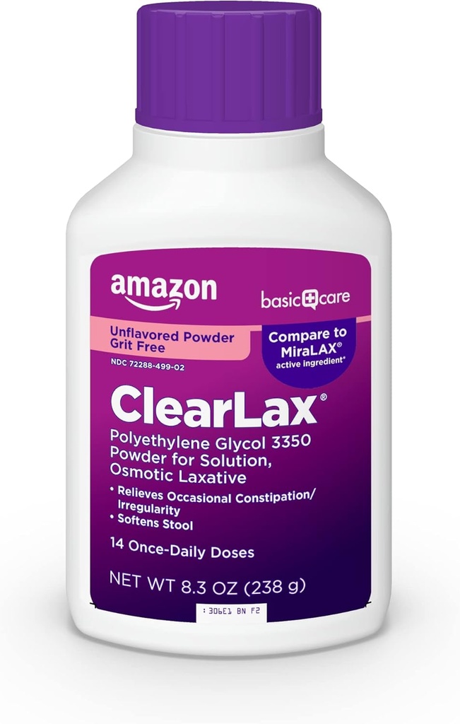 Základní péče ClearLax, Polyethylen Glycol 3350 Prášek pro přípravu roztoku, Osmotic Laxative, Neochucené, 8,3 unce (balení po 1)
